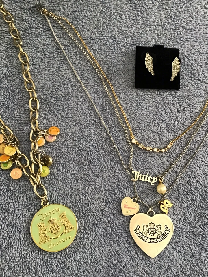 Lote de Colar Berloque Juicy Couture CORAÇÃO Verde Perfeito BRINCOS ASA Lote de Dois Tons 3