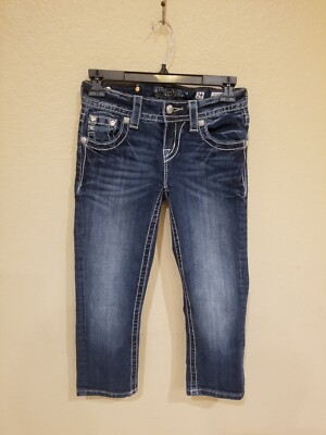 Miss Me Mid Rise Cuffed Capri Stretch Flap Back Pocket W/  Rhinestones 24 - Main Image