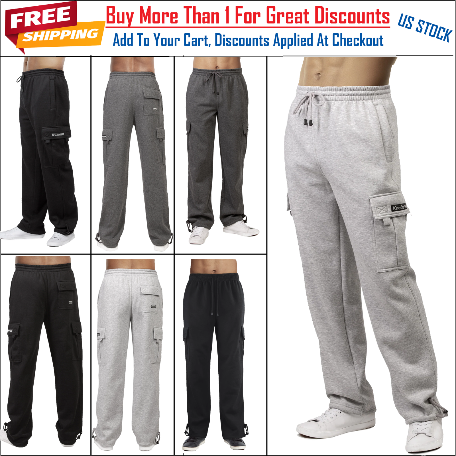 Joggers Cargo Pants Sweatpants Heavyweight Cotton Soft Fleece Liner W/ 5 Pockets-image