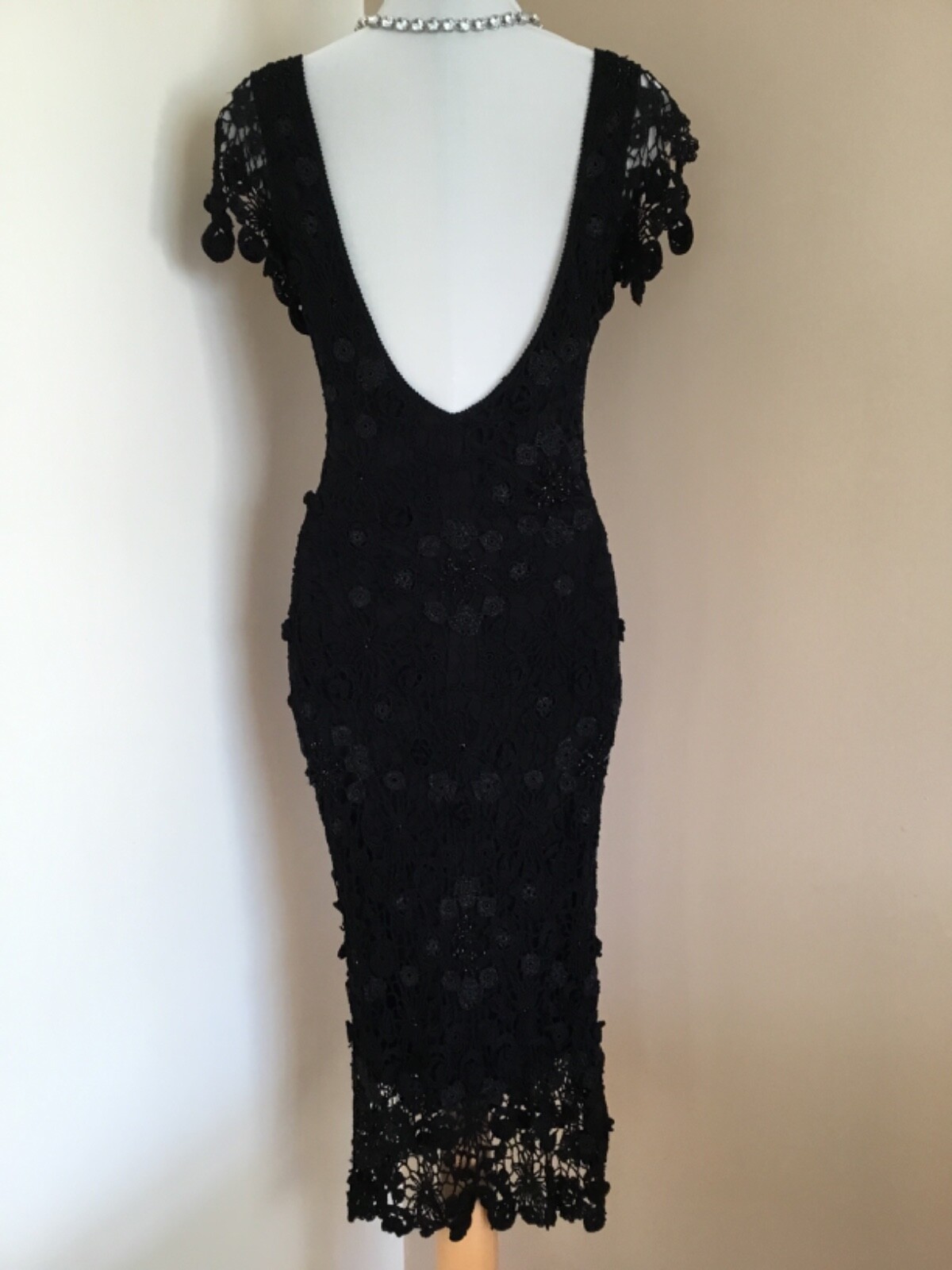 💕KAREN MILLEN 3 (UK 12) VINTAGE BLACK, HAND CROCHETED, WIGGLE DRESS. eBay