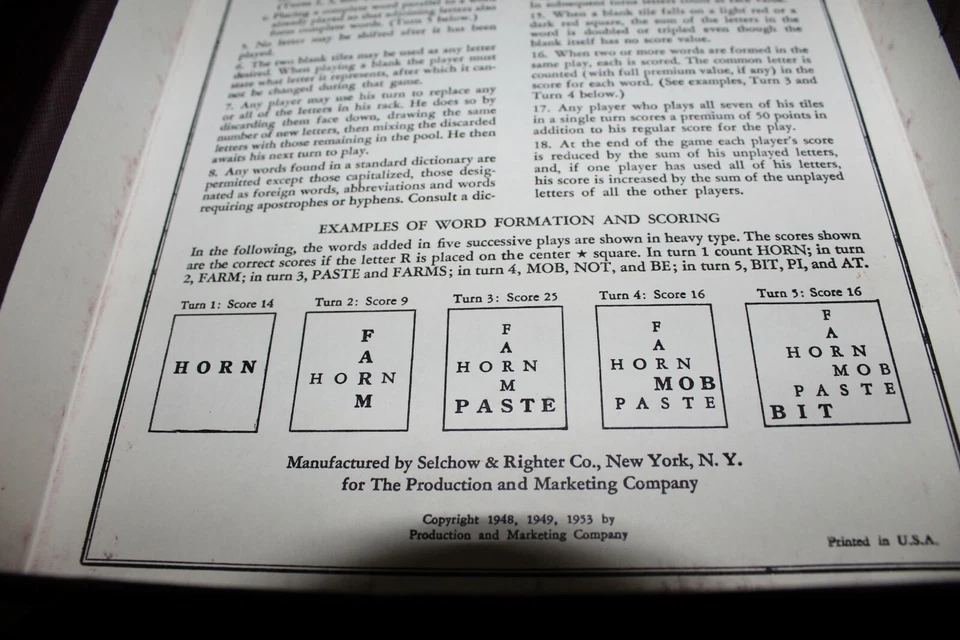 Vintage Scrabble Crossword Game 1953 Selchow & Righter Wooden Tiles Complete - Image 4 of 4