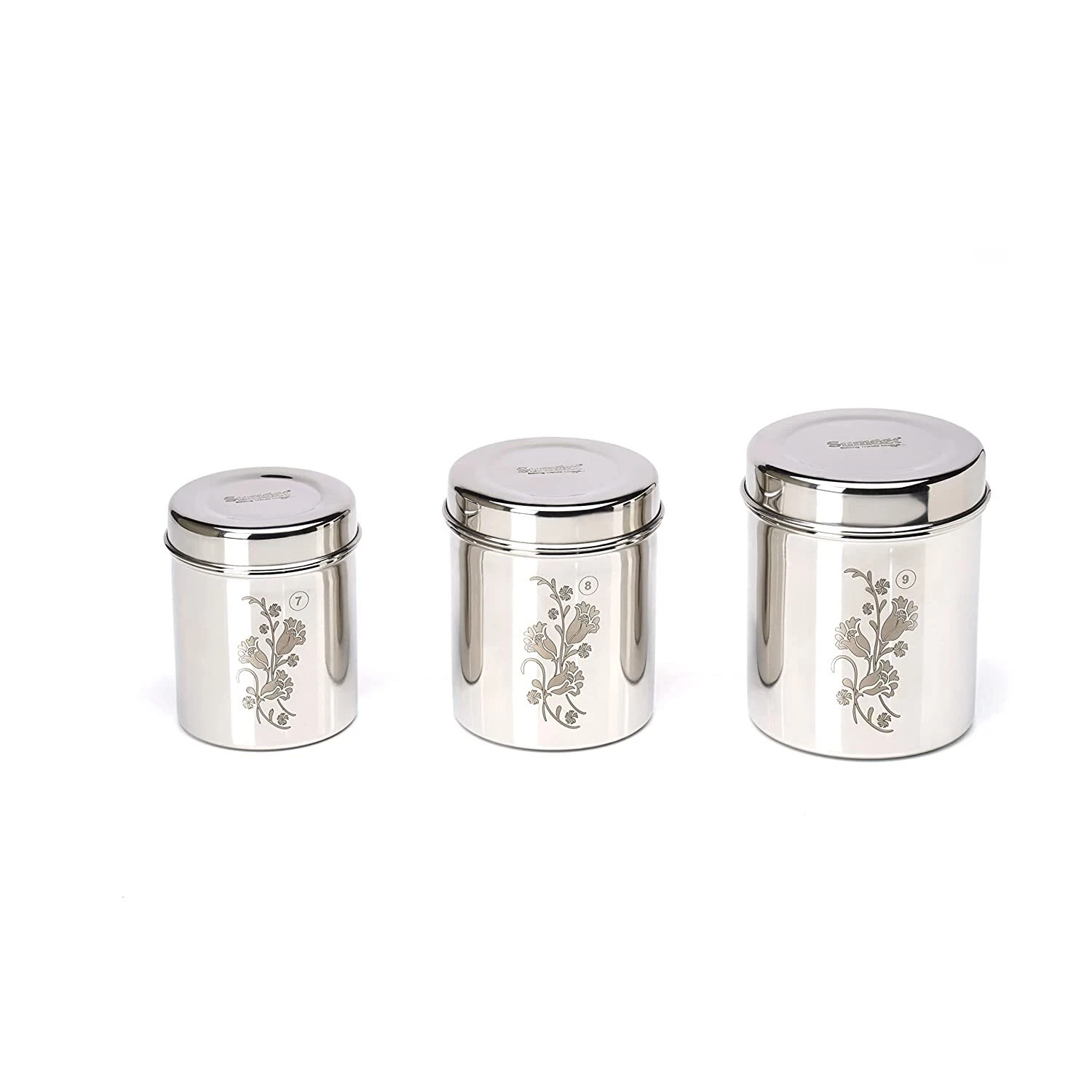 Stainless Steel Vertical Canisters/Ubha Dabba/Storage Containers Set of 3Pc