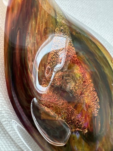 Signed Blown Glass Suncatcher Ornament Spiral Twist 10” x 2” Rust, Amber, Copper - Picture 9 of 24