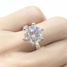 Solid 925 Sterling Silver Big 3.8 CT Round Cut CZ Solitaire Engagement Fine Ring