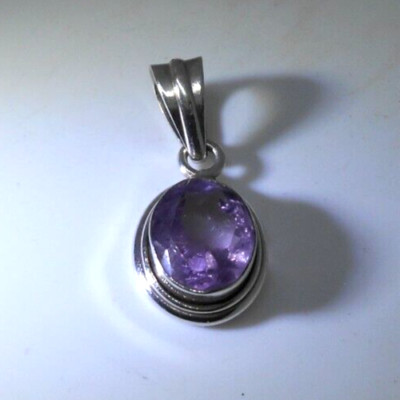 Vintage ovaler Amethyst Anhänger Sterlingsilber Studio Handwerk Handarbeit