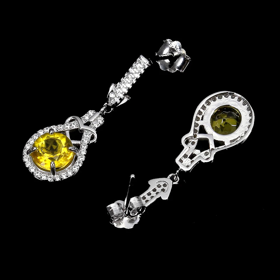 Pendientes de plata de ley 925 redondos topacio amarillo 7 mm joyas de piedras preciosas naturales Foto 3 de 4
