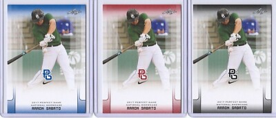 (3) AARON SABATO 2017 LEAF PERFECT GAME ''ROT/BLAU/SCHWARZ'' PARALLELE ROOKIE LOT!