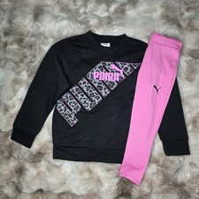 Puma Long Sleeve Sweatshirt  Legging 2 Pc Set Black/Pink Size 6 Girls NWT