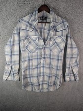 Vintage Levis Shirt Mens Small Blue Plaid Western Pearl Snap Made USA 70s