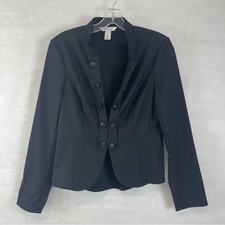 White House Black Market Black Button Front Stand Collar Blazer Jacket Size 6