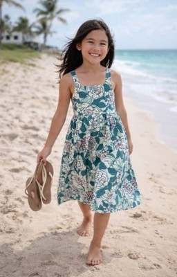 Tommy Bahama Girls Sleeveless Criss Cross Strap Bow Front Floral Dress Size 4