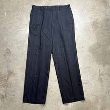 Vintage Pleated Trousers Striped herringbone wool blend grey blue 34x30