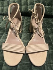 Gianni Bini Beige Synthetic Strappy Lace-Up Ankle Strap Open Toe Heels US 6
