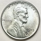 1943p  Uncirculated BU Zinc Coated Steel - Lincoln Wheat Cent  ~ B804