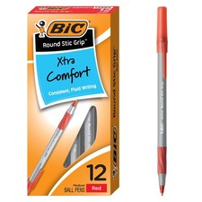 BIC Round Stic Grip Xtra Comfort Red Ballpoint 12 Count Pack of 1 , Ink