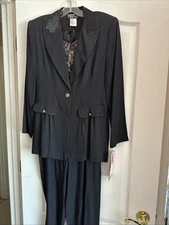 NWT VTG Dawn Joy Fashions 2 PC Set Jacket Lace Tank Pant Suit 3/4 Shoulder Pads