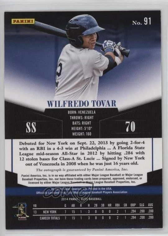 2014 Donruss Elite Signatures Turn of the Century Wilfredo Tovar Rookie Auto RC - Image 2 of 2