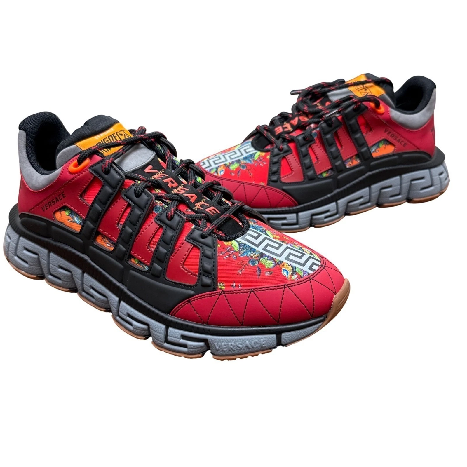 Versace — Versace Trigreca Sneakers Mens 45 Red Floral Print DSU8094 Made in Italy