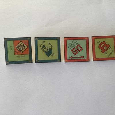 Alle 4 Ecke McDonalds Monopoly GO, GEFÄNGNIS, PARKEN & BESUCH Personalabzeichen / Pins