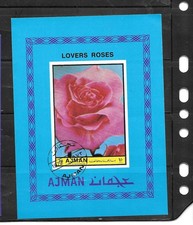 AJMAN 1972 LOVER S ROSES CTO USED XF OLD SOUVENIR SHEET IMPERF TOPICAL STAMP