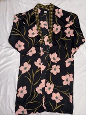 A New Day Women  s Kimono Cardigan OSFM Green Peach Floral Lightweight Duster...