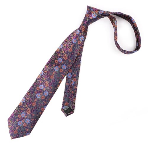 Mens Floral Necktie with Pocket Square for Wedding 129-dark Purple+orange image 3