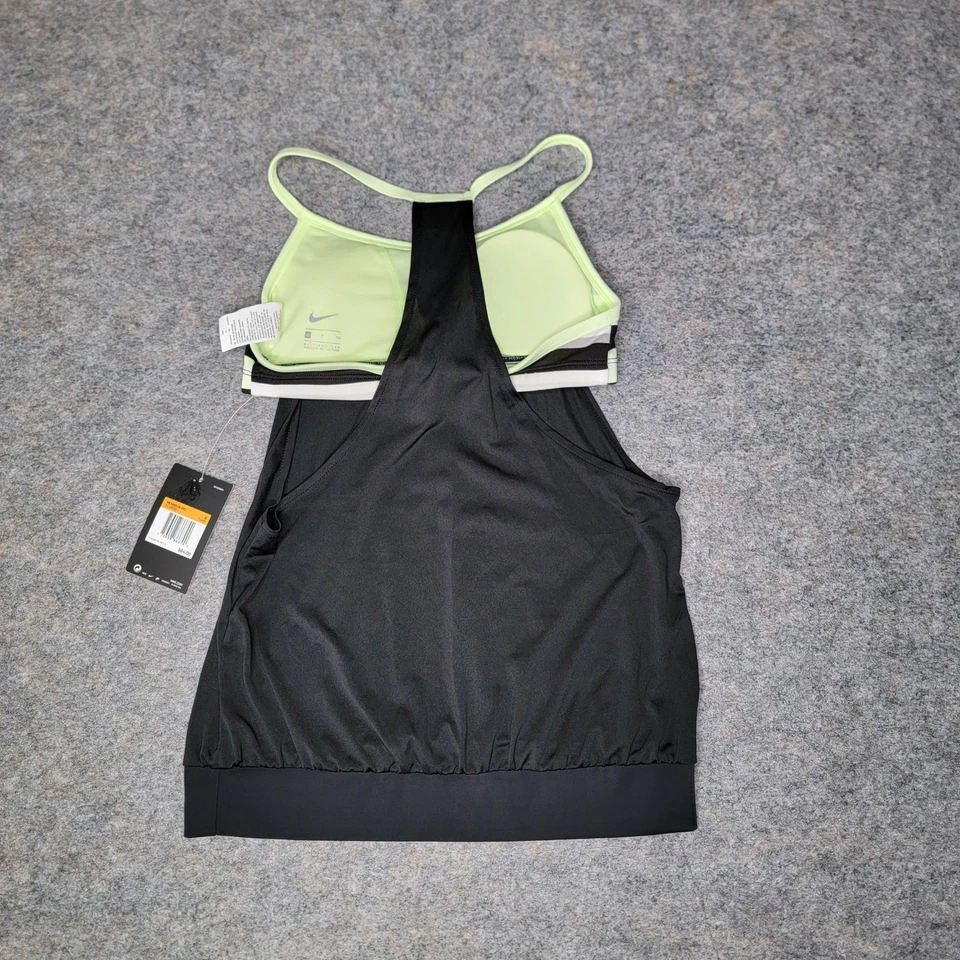 Camiseta Tankini de Natación Nike Negra y Caliente Estampado Amarillo/Verde Acolchada Talla Pequeña Foto 2 de 4