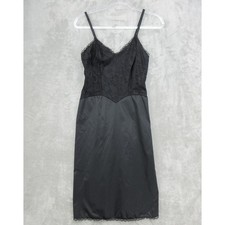 Vanity Fair Slip Women 32 US Small Lace Trim Tricot Lingerie Midi Full Black