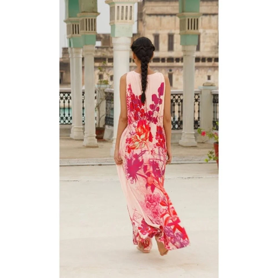 Roopa Pemmaraju The Peela Silk V-Neckline Maxi Gown Dress Multicolor Size Small - Image 2 of 4