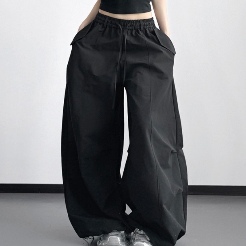 Japanese style women Street style Pants High Waisted Baggy Pockets