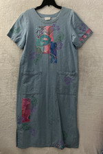 Kameleon Womans Maxi Dress Geometric Blue Small Cotton Hand Painted Short Sleeve Kameleon Womans Maxi Dress Geometric Blue Small Cotton Hand Painted Short Sleeve