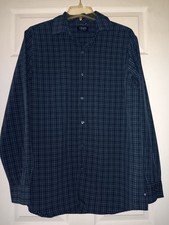 Chaps Shirt Button Up Mens Size Medium Blue Plaid Long Sleeve Classic Preppy 