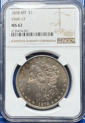 *Beautiful End Roll Toning* 1878 VAM-17 8 Tail Feathers Morgan $1- NGC MS62