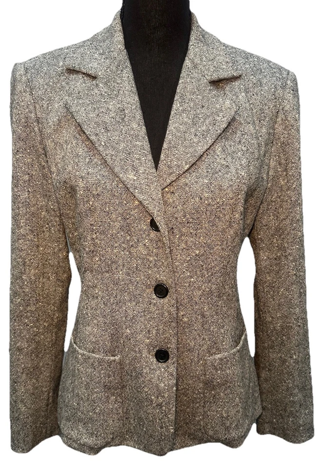 Blazer de lana Eddie Bauer para mujer talla 6 gris tweed forrado botones bolsillos delanteros Foto 4 de 4