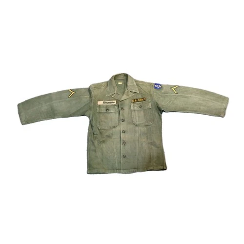 Vintage Vietnam War U.S. Army Military Green Long Sleeve Shirt w Patches OG-107