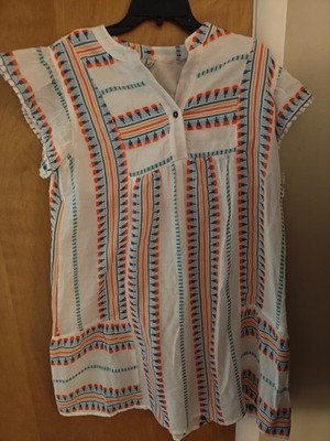 Grace + Karma Aztec Dress CoverUp White Multi-Color Geometric Size Medium New