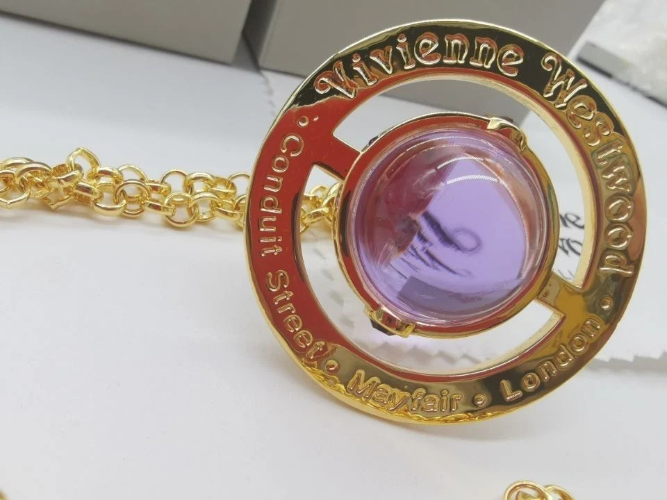 Vivienne Westwood Big Orb Necklace Pendant With Purple Gold Tone With Box C147