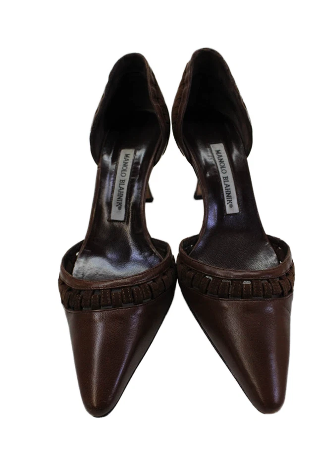 Tacones de aguja Manolo Blahnik para mujer de cuero con punta D'Orsay marrón talla 38,5 EUR Foto 2 de 4