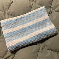 Baby Blanket Blue Gray White Stripes Soft Waffle Texture Fleece Lovey 30"x40"