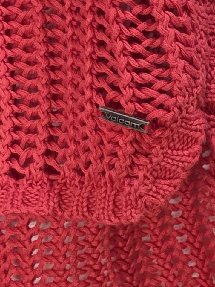 Volcom All Meshed Up Red Loose Knit Open Back Sweater Medium Crewneck Trendy  - Image 3 of 4