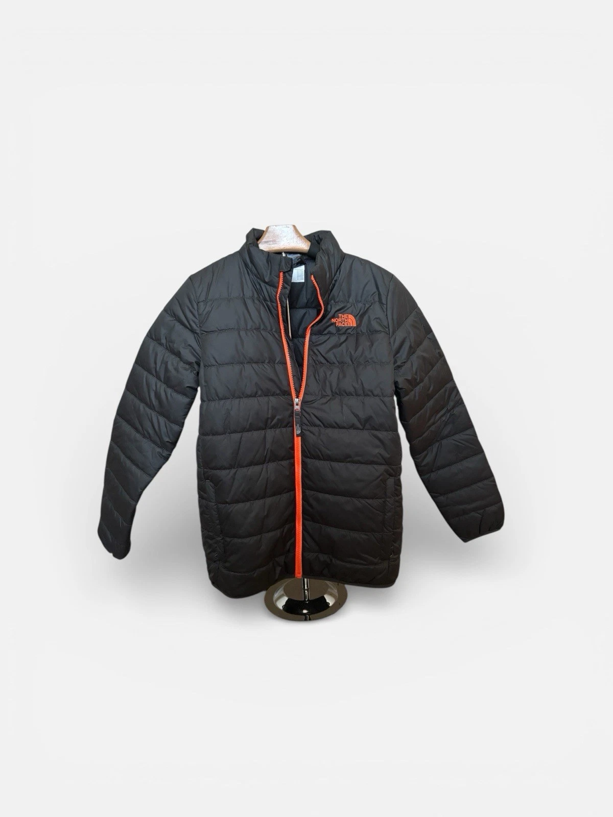 The North Face Youth Large Insulated Puffer Jacket – Black with Orange Accents