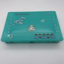 Vintage Cottage  Core Embroidery Floss & Thread Organizer Box Teal Plastic Teddy