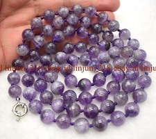 Genuine 8/10/12mm Natural Amethyst Round Gemstone Beads Necklace Long 18-36 in