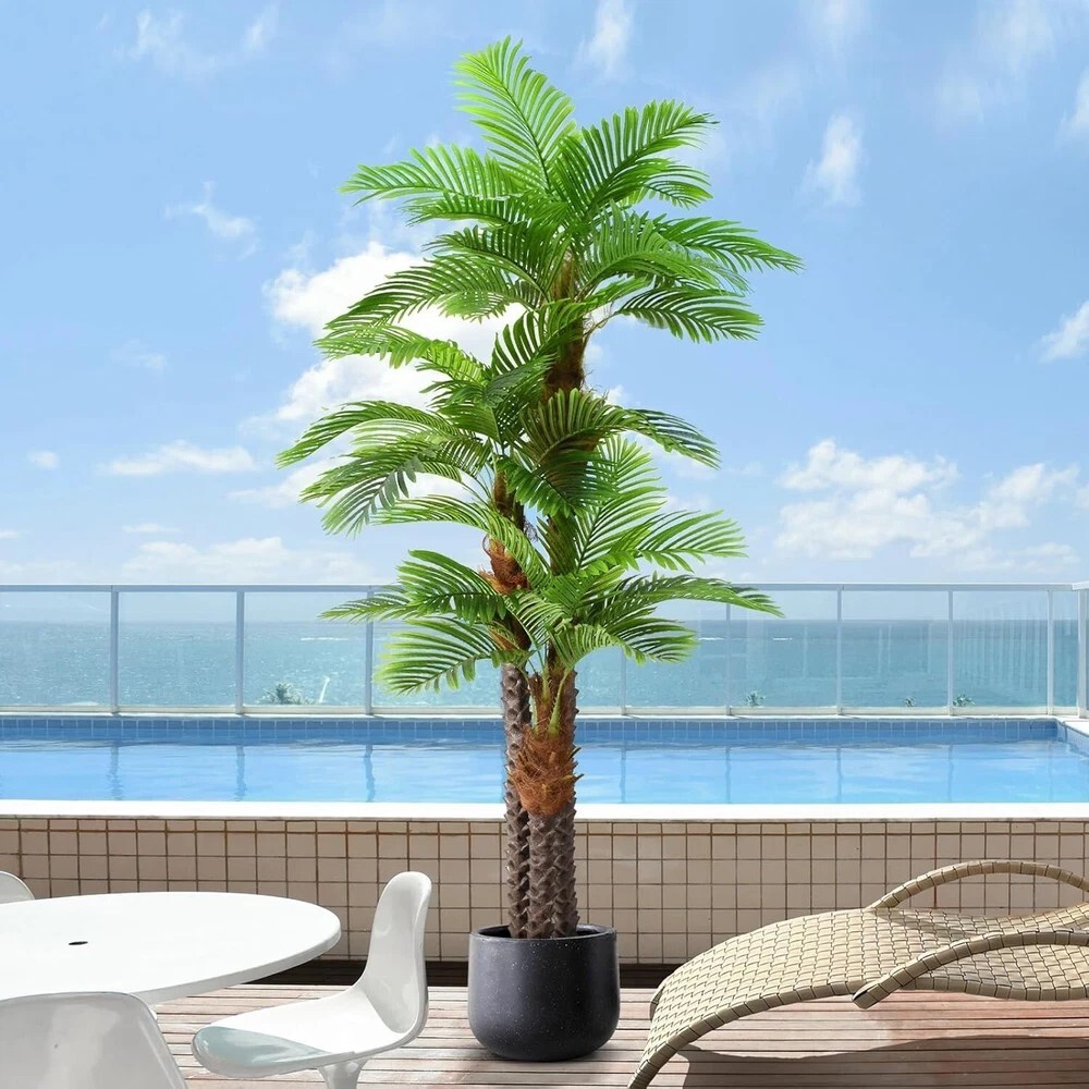 8.5ft Tall Artificial Palm Tree for Outdoors - Triple Phoenix Palm, UV Resist...