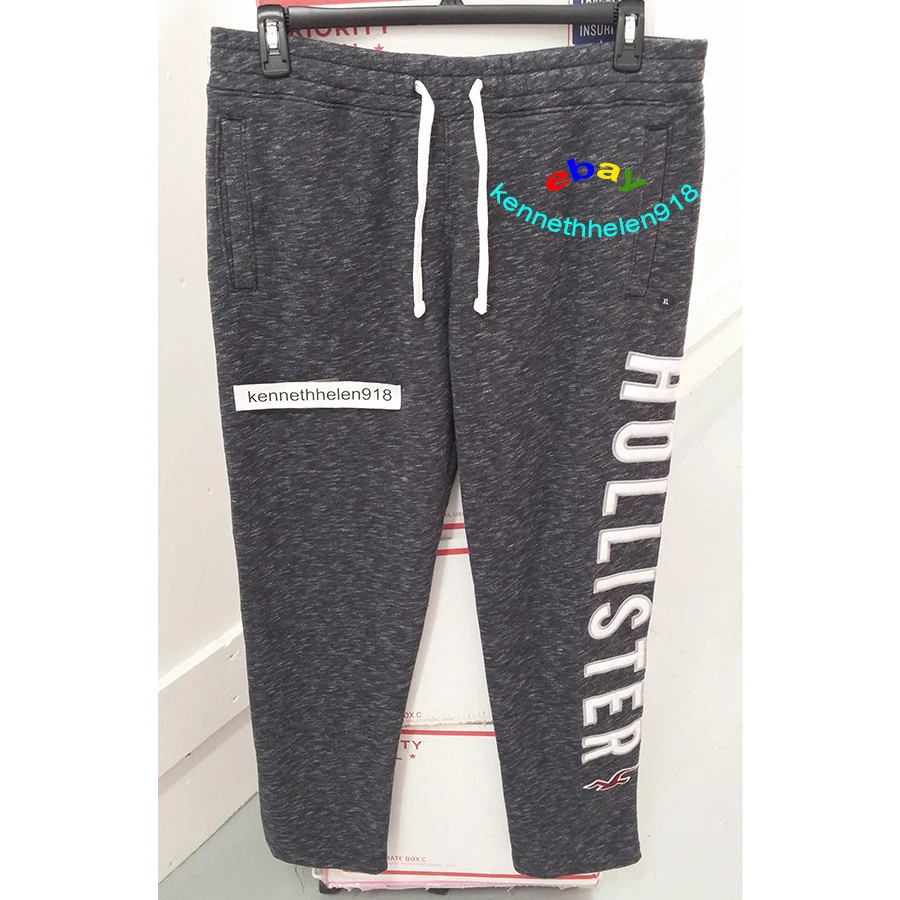 HOLLISTER LOGO STRAIGHT LEG SWEATPANTS HEATHER BLACK MENS SIZE XL