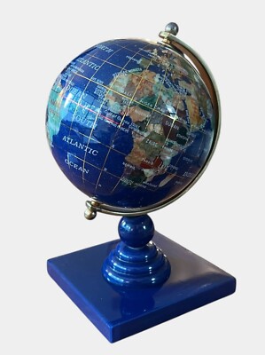 Beautiful Vintage 7.25'' World Globe Unique Art Table Top Map Gemstone Ocean