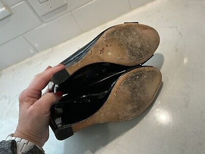 Tory Burch Women's Size 7.5 TRUDY Black Patent Peep Toe Tory Burch Women's Size 7.5 TRUDY Black Patent Peep Toe