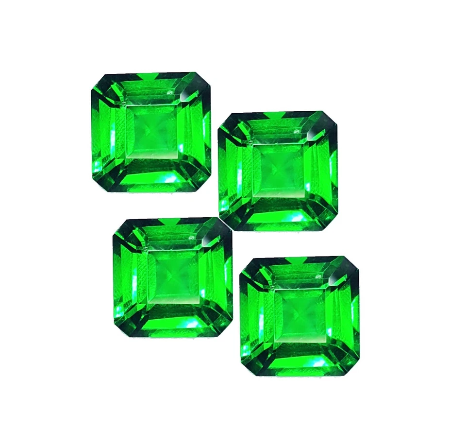 Lote de 4 piezas de piedras preciosas sueltas granate verde natural de 8-10 quilates corte cuadrado certificado AGL18 Foto 2 de 4