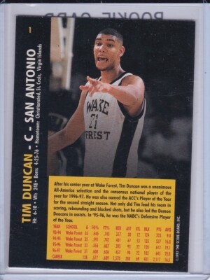 TIM DUNCAN ROOKIE CARD 1997 Wake Forest Basketball Scoreboard #1