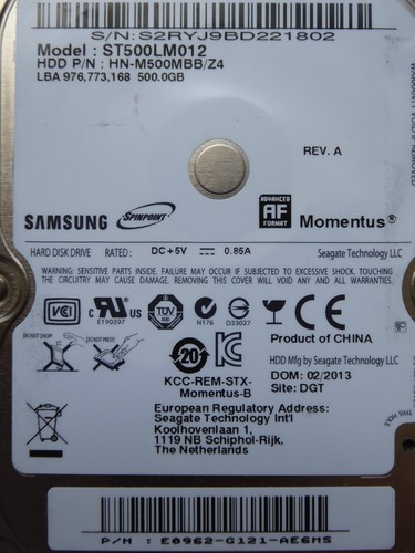 500 GB Samsung ST500LM012 / E0962-G121-AE6MS / 02.2013 / M8_REV.03